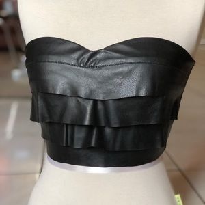 Faux leather ruffled crop top